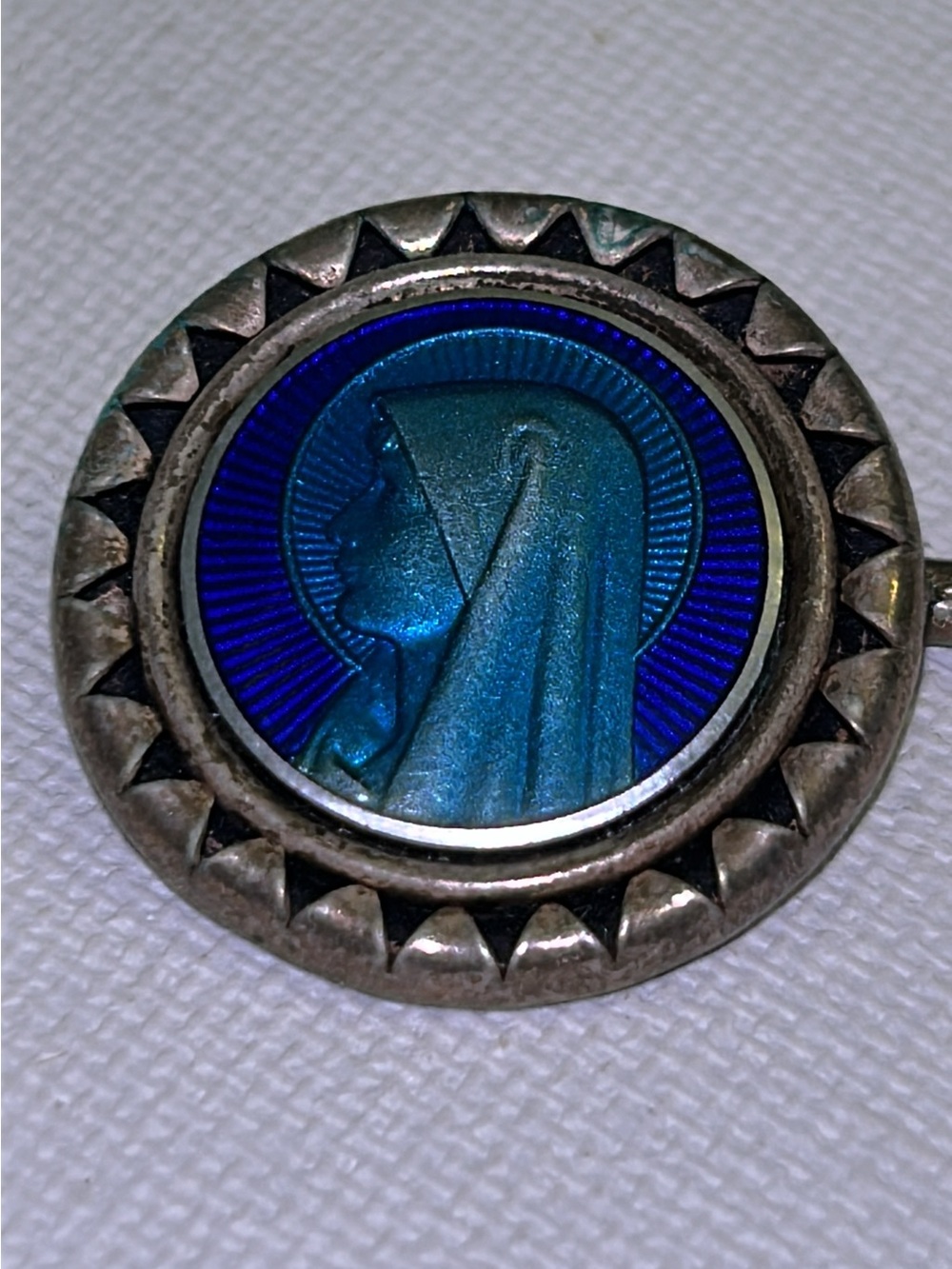 Vintage Blue Religious Silver-tone Pin